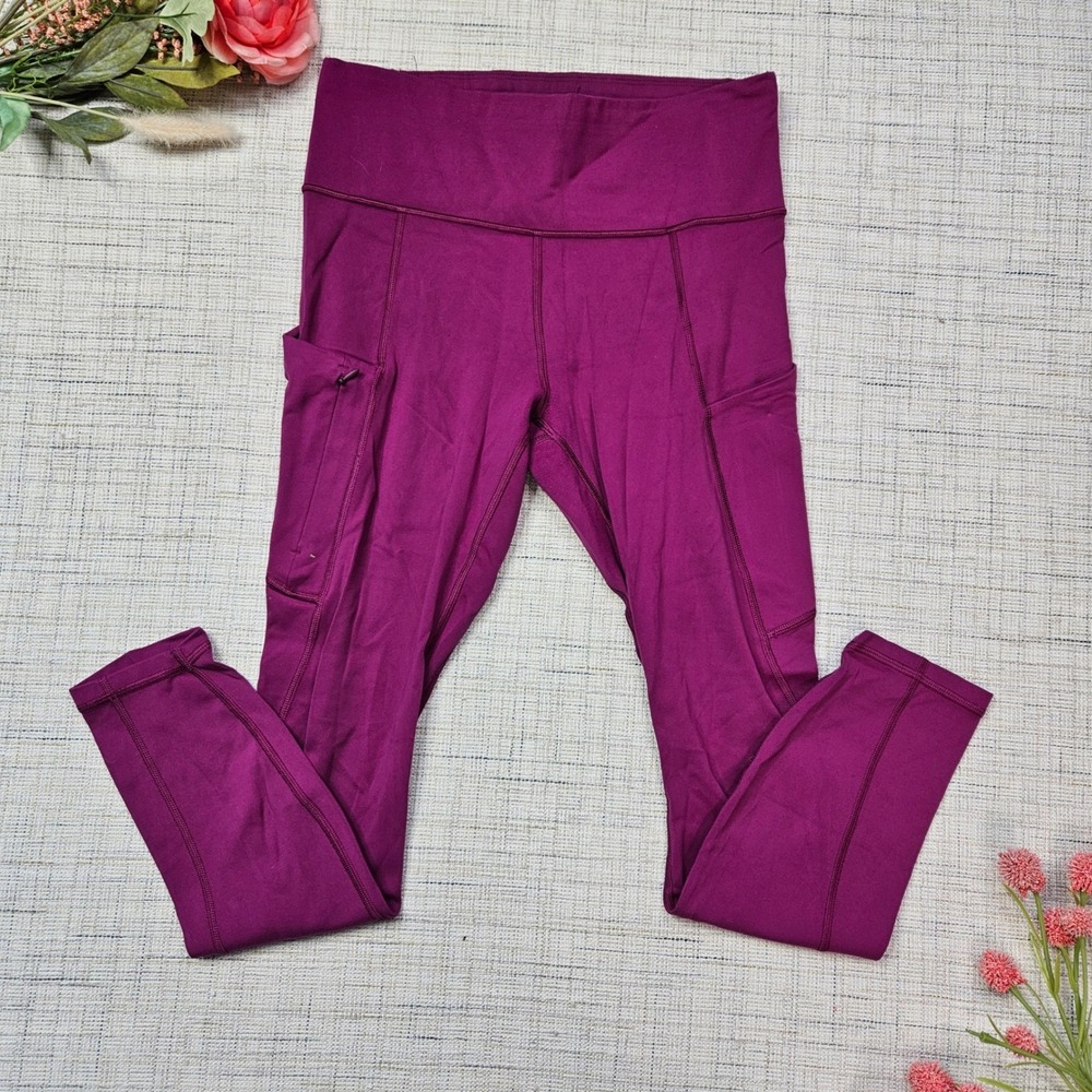 5/$25 Athleta Womens Purple High Rise Performance Leggings Zip Pocket Small
